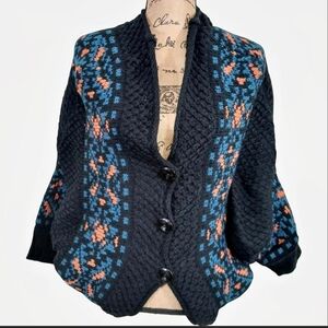 NEW Flying Tomato Cardigan Chunky Knit Cocoon Black Red Medium